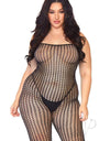 Leg Avenue Seamless Crochet Net Spaghetti Strap Bodystocking - Plus Size - Black