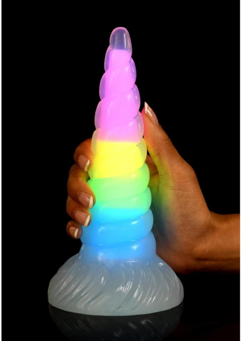 Creature Cocks Uni-Glow Glow-in-the-Dark Silicone Dildo - Rainbow